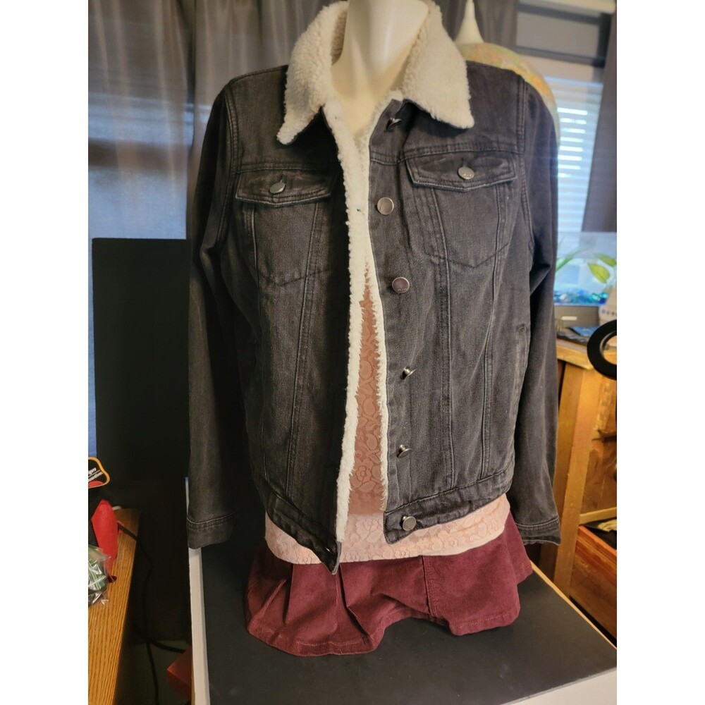 Joujou Black Jean Jacket with Sherpa Lining Y2k Style Sz Xl